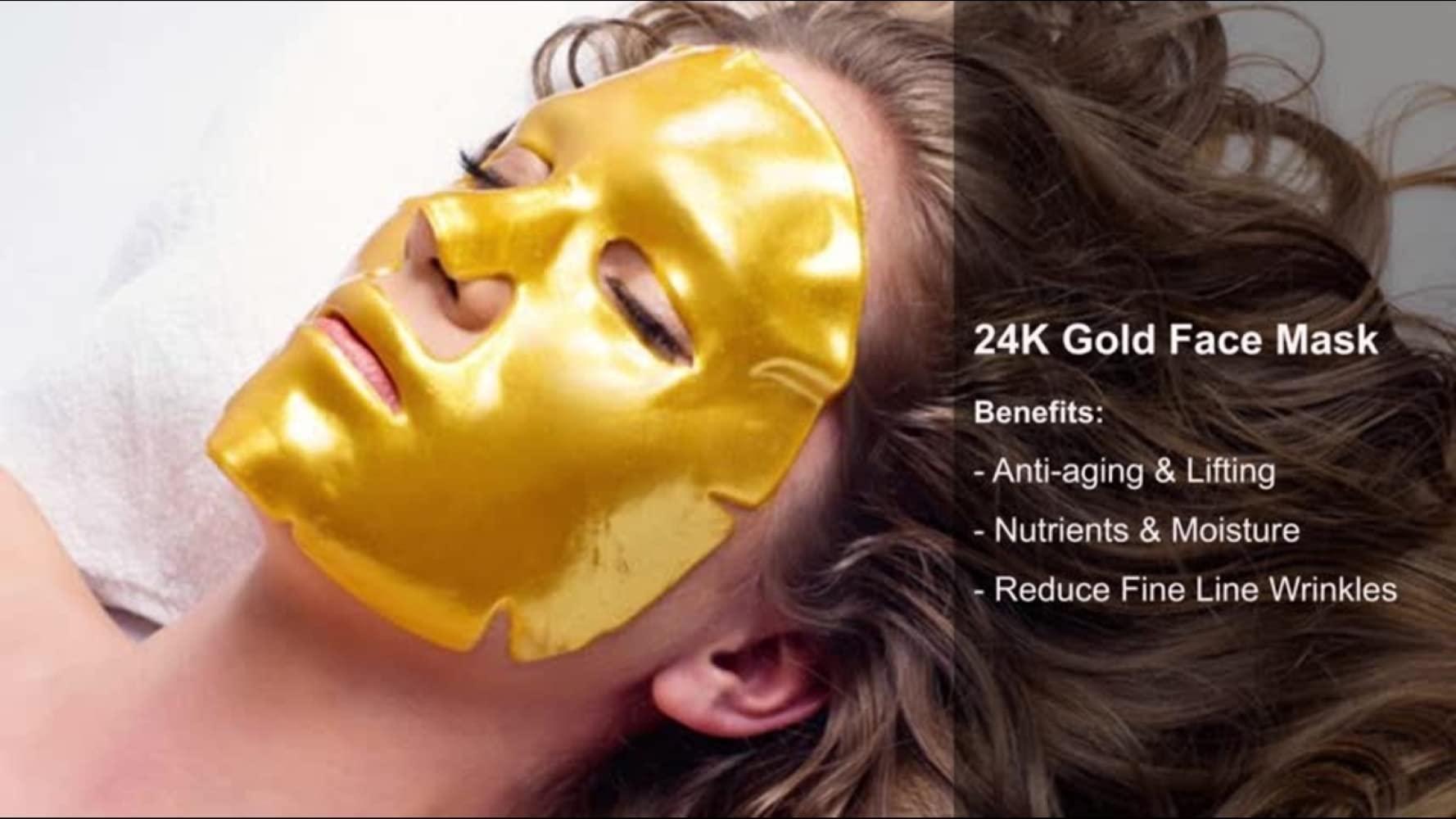 AM99 Gold Gel Collagen Facial Masks - 24K Gold Firming Face Mask -Gold Face Mask(5 pc) -Vegan Gold Facial Mask -Anti Aging, Puffiness, Moisturizing, Deep Tissue Rejuvenation and Hydrates Skin