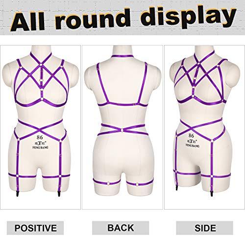 PUKHSS Women Body Harness Strappy High Elasticity Full Body Set with Cup Set for Valentine's Day Present (Purple)