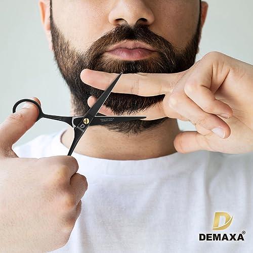 DEMAXA DEMAXA 5\" Professional Beard Mustache Scissors with 1 Mustache Comb, 1 Beard Comb & Soft Pouch Prefect Beard Trimming Scissors for All Facial Hair Scissors Grooming Scissors Men (Black)