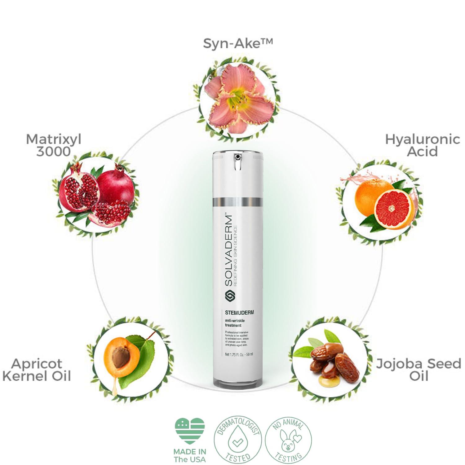 Solvaderm Stemuderm Face & Eye Cream Anti Aging Daily Moisturizer for Fine Lines and Wrinkles | Increase skins Natural Production of Collagen and Elastin with Organic Plant Based Stemcells