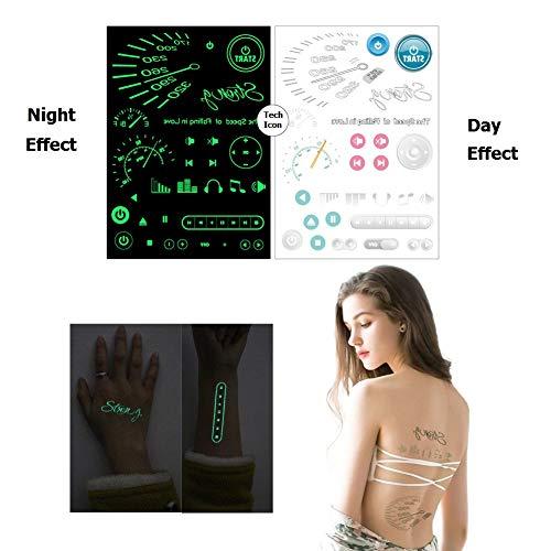 Fanoshon Fanoshon Glow in the Dark Butterfly Moon Star Temporary Tattoo for Teens Girls Women, 5 Sheets Fake Large Luminous Body Stickers for Face Arm Back Chest Leg Shoulder Waterproof, Birthday Party Favors