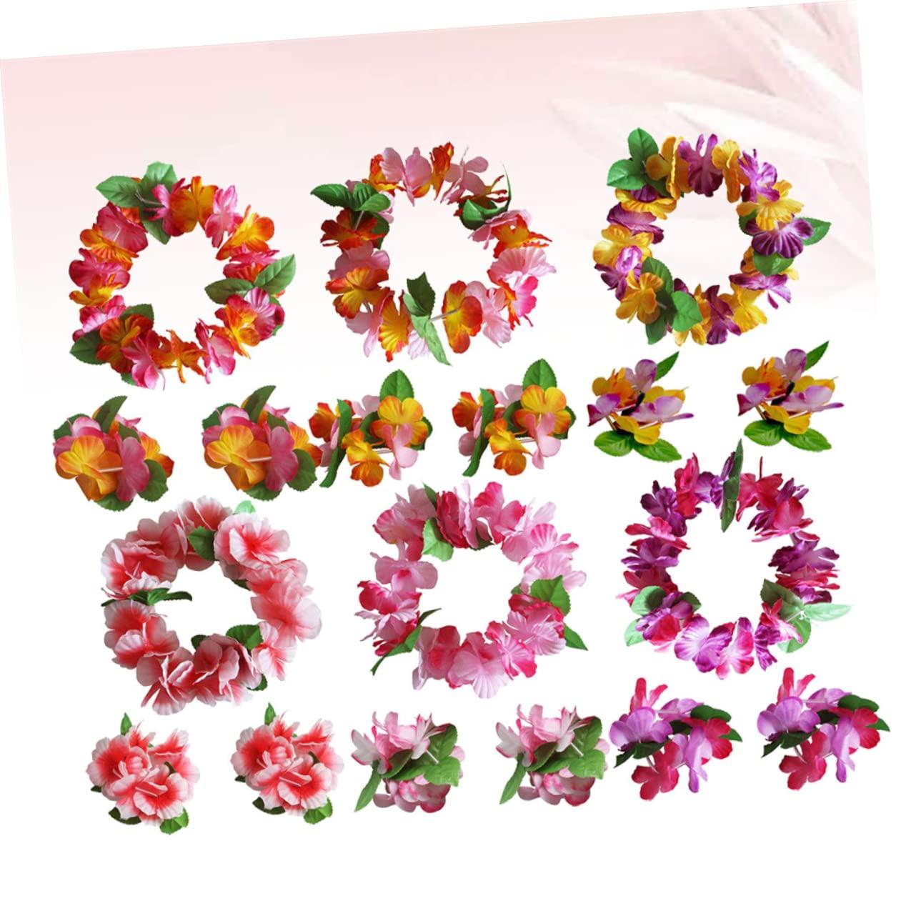 Ipetboom Ipetboom Hawaiian Lei Set 6 Sets of Floral Headband Bracelet Hair Wreath for Wedding Photography