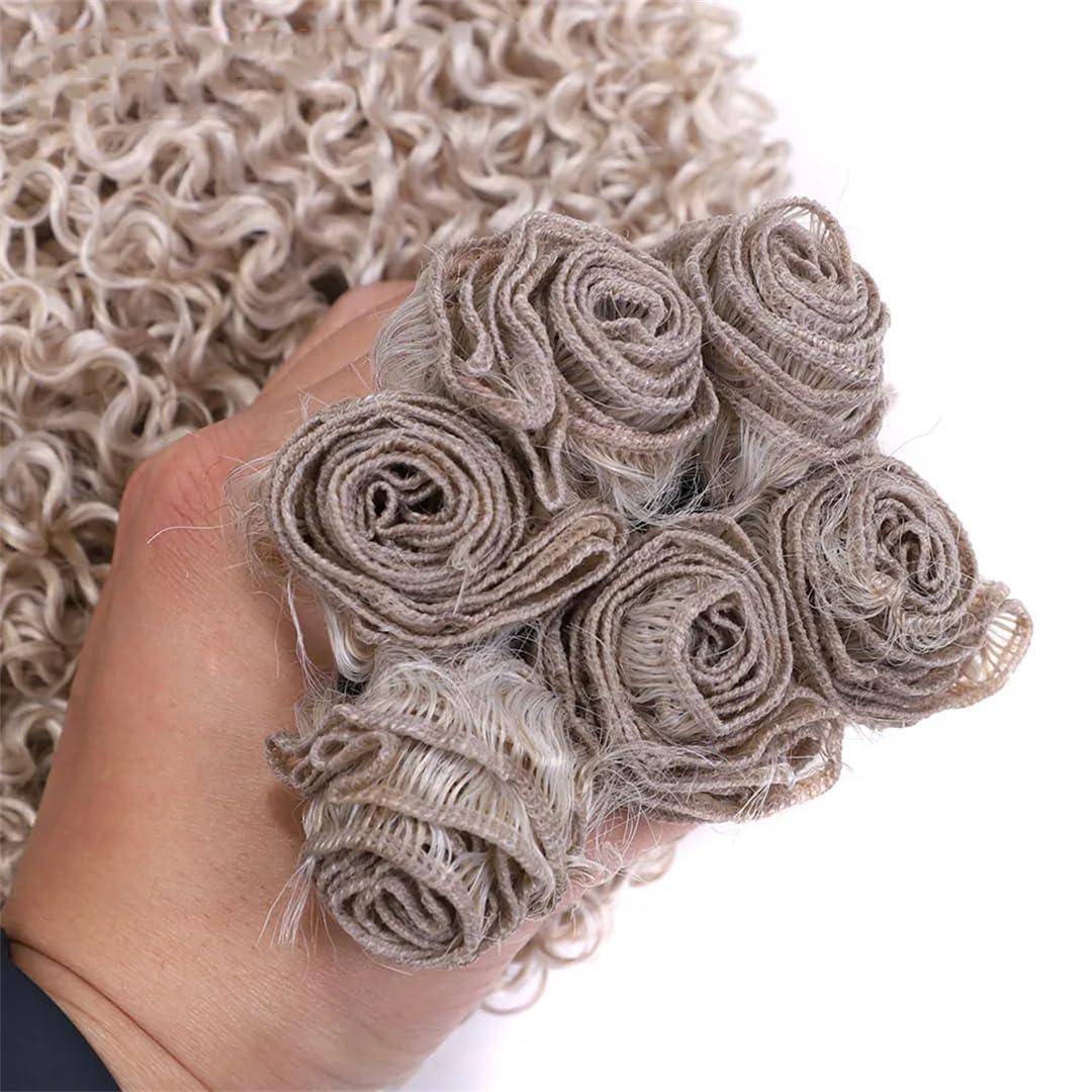 Generic Afro Kinky Curly Hair Synthetic Hair Bundles 12-14 Inches 6PCS 260G Blonde Weave Fake Hair Extensions