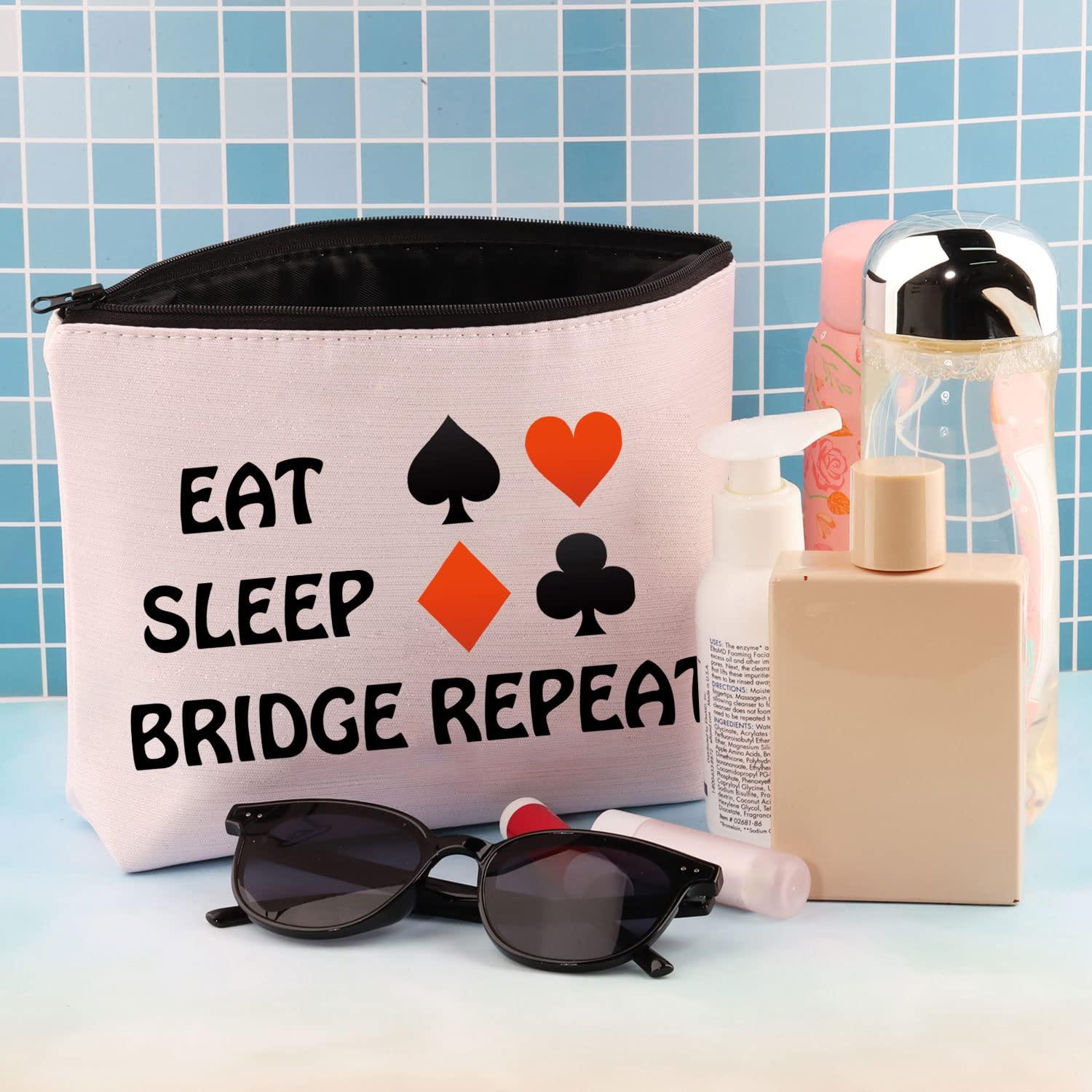 BDPWSS BDPWSS Eat Sleep Bridge Repeat Makeup Bag Bridge Player Gift Bridge Card Game Gift Bridge Lover Poker Player Gift Gambler Gift (Eat Sleep Bridge)