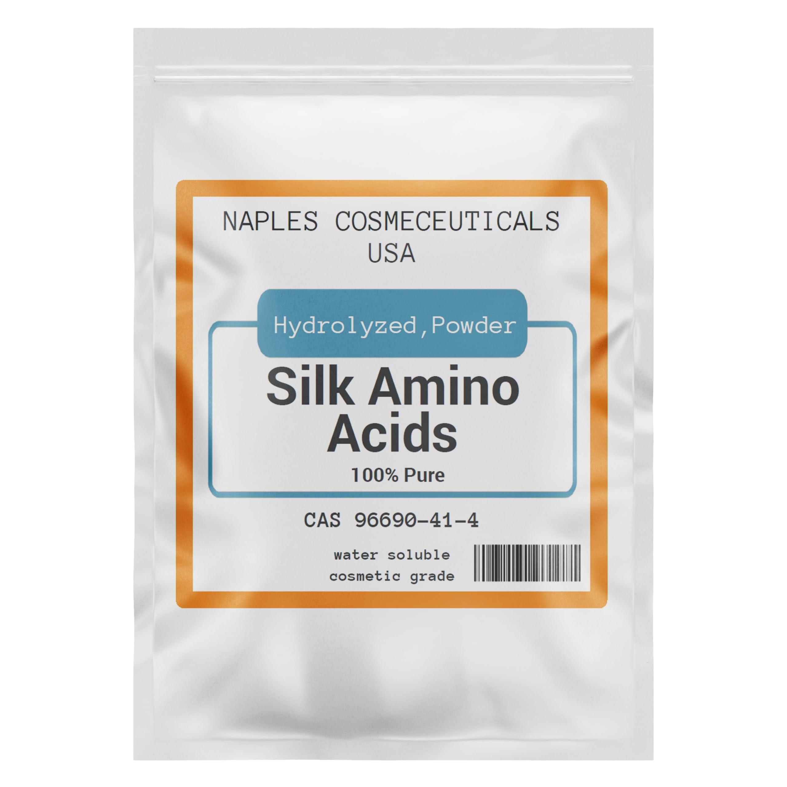 Naples Cosmeceuticals Hydrolyzed Silk Amino Acid Powder Cosmetic Grade for Hair Skin Nails Moisture Retention 100% Pure Use in Formulations or Add to Your Favorite Products (2 oz)