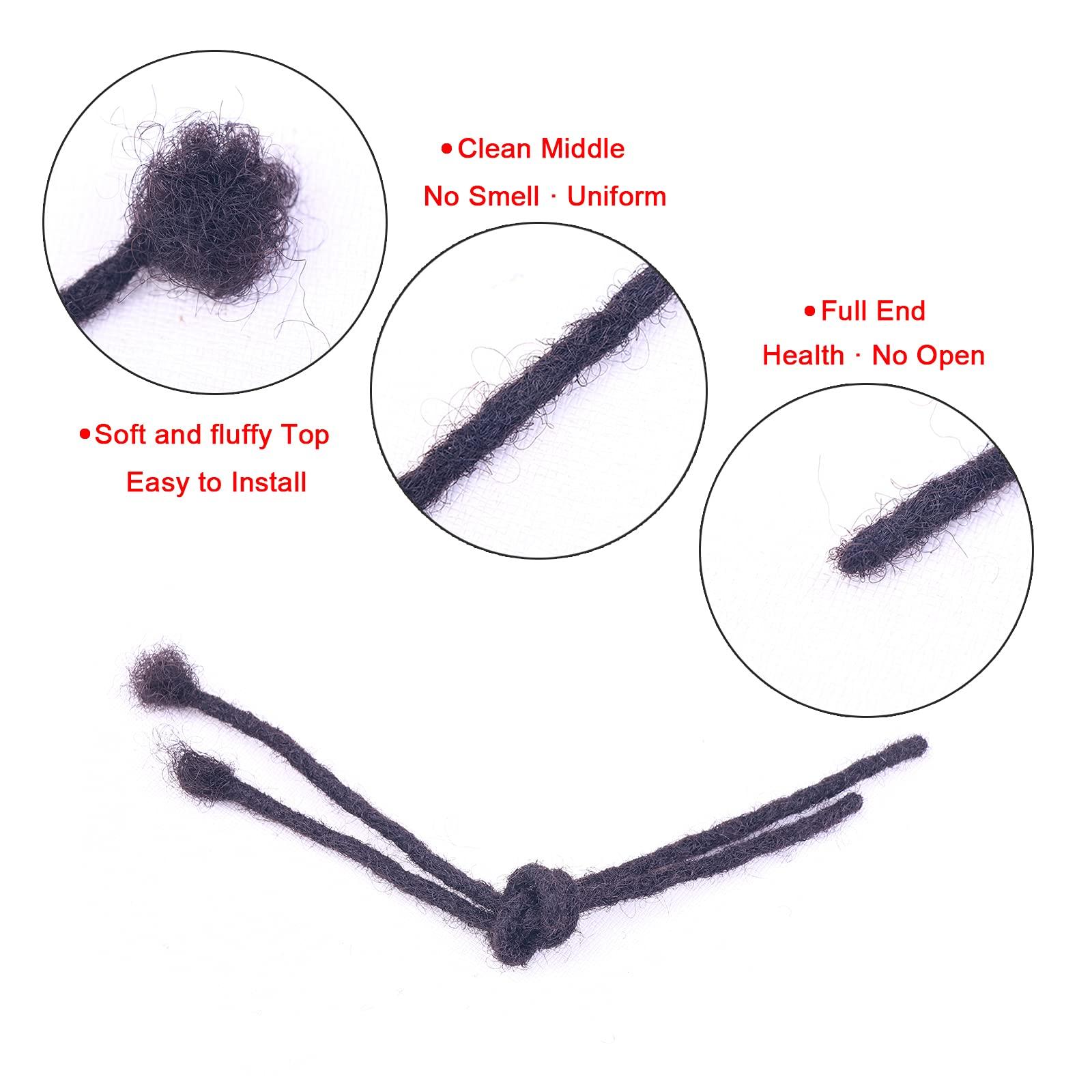 ADIASAI ADIASAI 0.6cm Width 14 Inch 60 Strands 100% Human Hair Loc Extensions, Full Handmade Dreadlock Extensions for Men Women Kids Can Be Dyed and Bleached with Needle and Comb