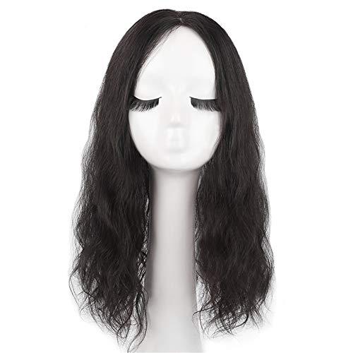 Susanki Real Human Hair Topper Hair Pieces for Women, 4.7"x 4.7" Hand Tied Silk Afro Curly Top Wiglets for Forehead Thinning Hair, Off Black 13.4"