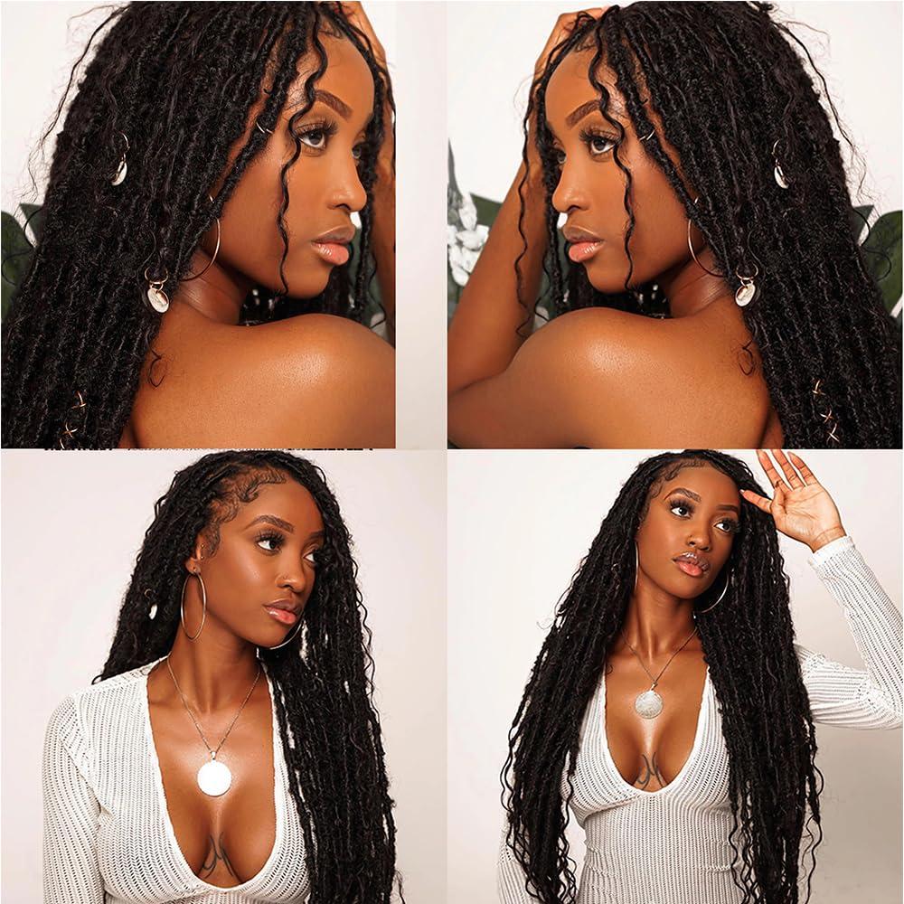 YOUNG BEAUTY Crochet Locs Hair Extensions with Human Hair Curls Pre Looped Dreadlocks Crochet Locs Hair with Curly Ends 26inch 100 Locs Natural Black