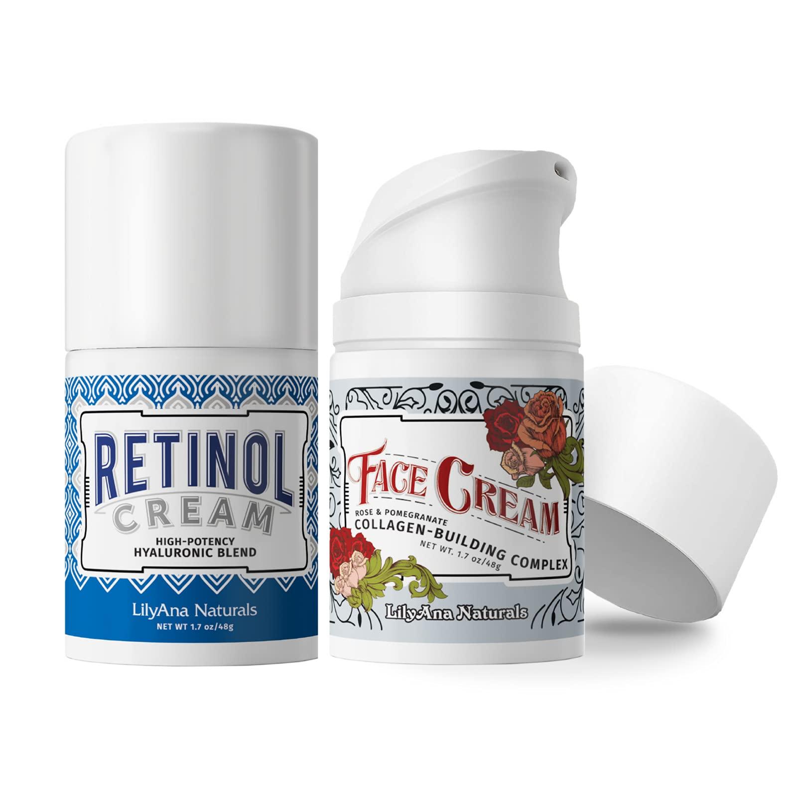 LilyAna Naturals LilyAna Naturals Anti Aging Retinol Cream and Face Cream Bundle 1.07 oz - Retinol Moisturizer for Face and Anti-Aging Wrinkle Cream for Face, Helps With Dry Skin and Dark Spot Brightening