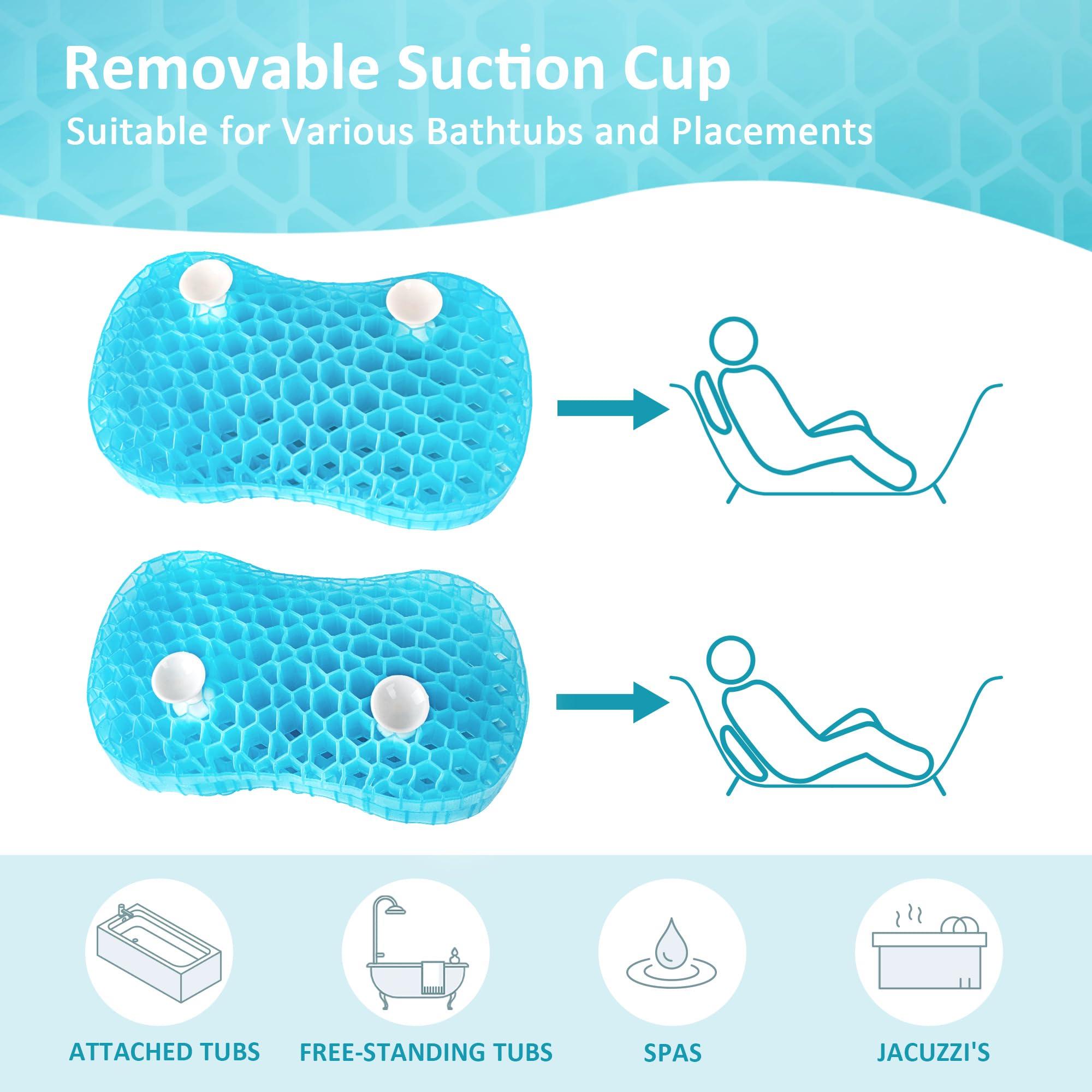 Sunlit Sunlit Bath Jello Gel Bath Pillows, Lumbar Pillow for Bathtub, Back Support Pillow, Gel Pillow with Non-Slip Suction Cups for Lumbar, Back Rest Support, Fits Curved or Straight Back Tubs, Aqua
