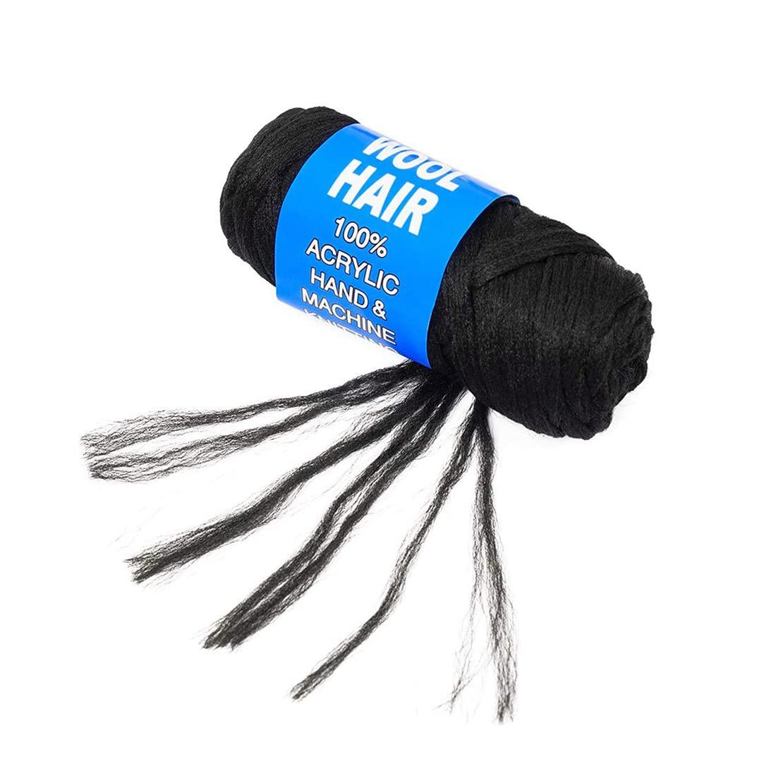Youngther Brazilian Wool Hair Yarn for Braids 100% Brazilian Wool Hair Acrylic Yarn for African Braids/Spring Twist/Faux Locs/Wraps with Crochet Hook(8 Roll, Natural Black)