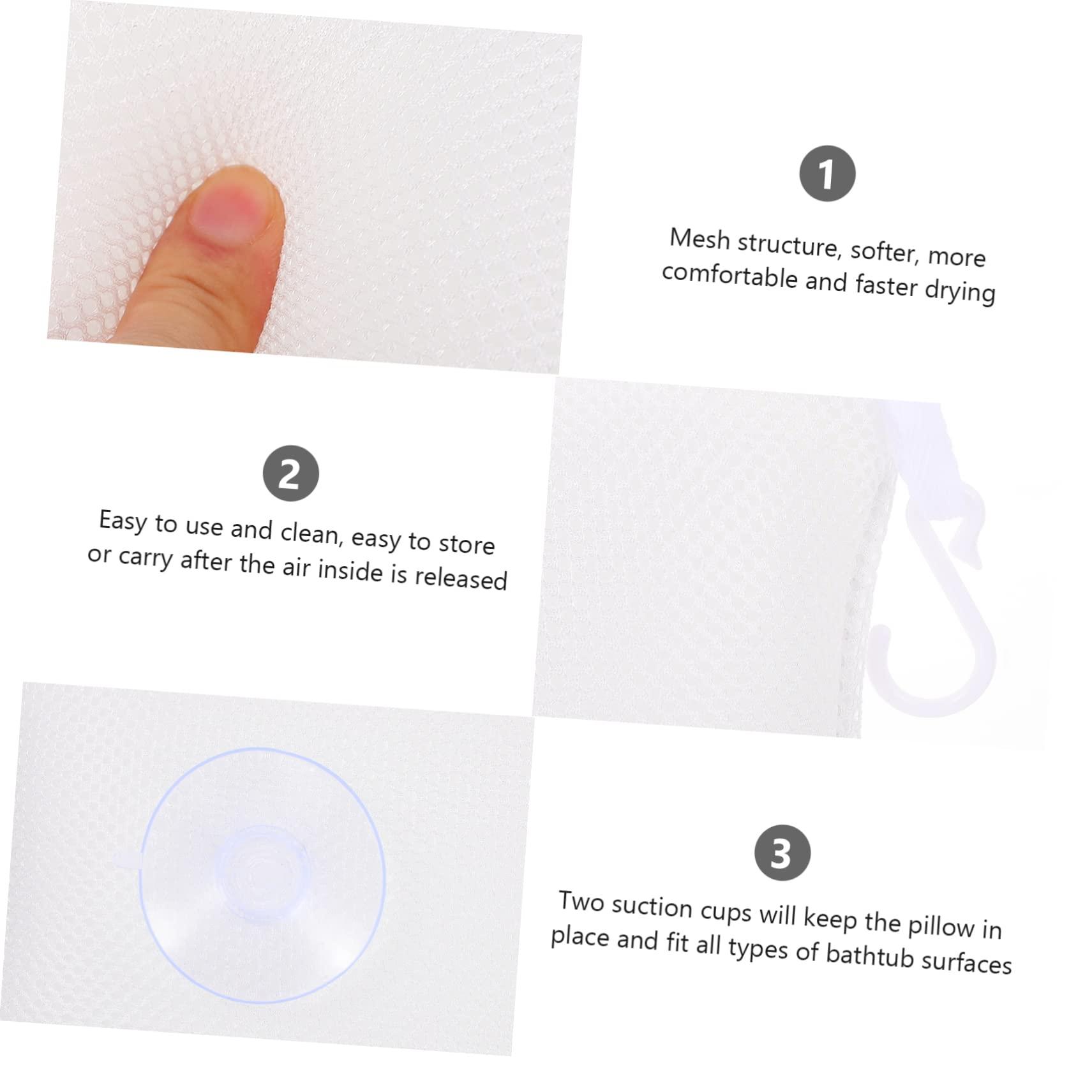 Housoutil Housoutil 3 Pcs Bathtub Suction Cup Headrest Bath Cushion Bath Accessories Inflatable Pool Portable Bath Pillows for Tub Bath Pillow for Bathtub Support Neck Mattress White Polyester Mesh