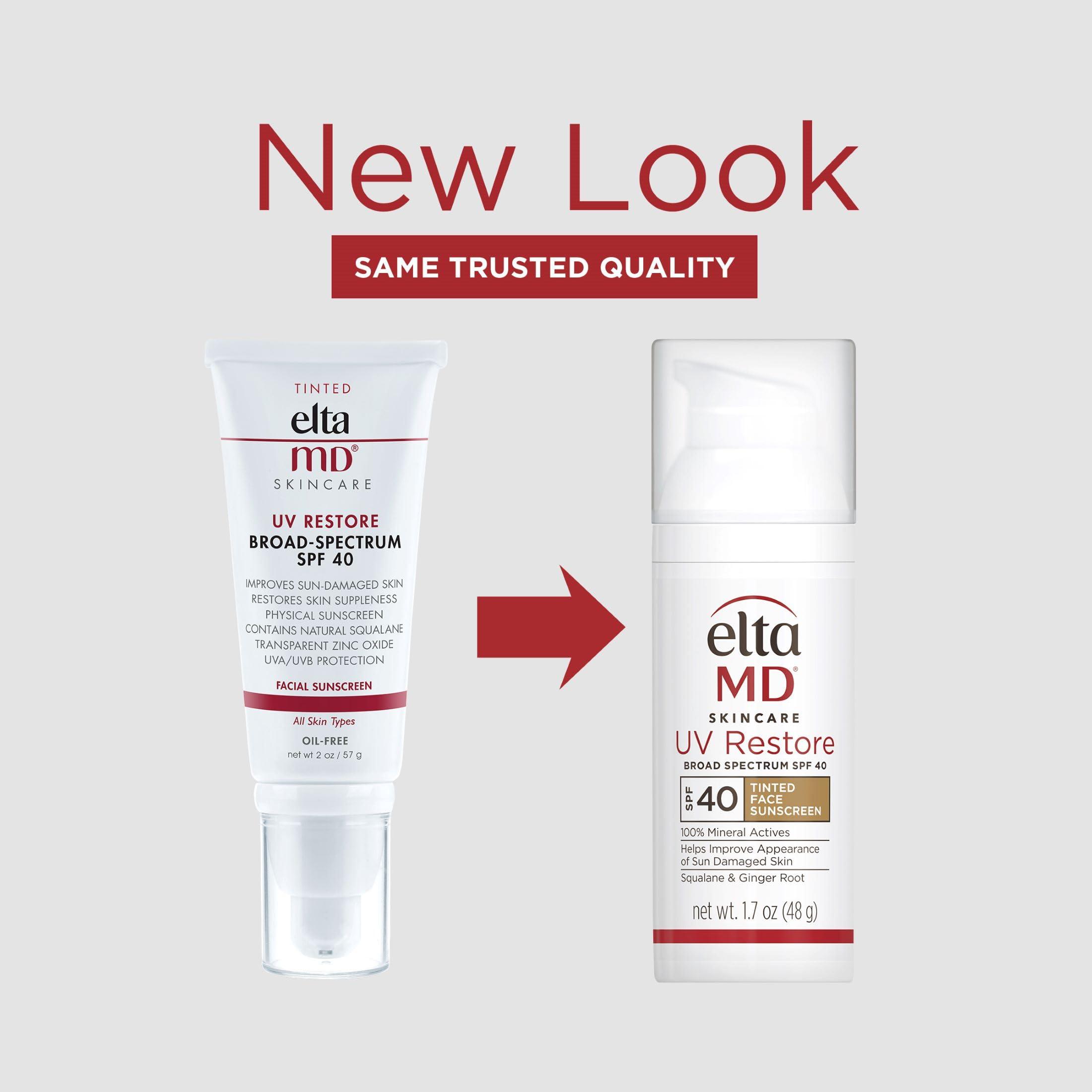 EltaMD EltaMD UV Restore Tinted Face Sunscreen, SPF 40 Tinted Mineral Sunscreen for Sun Damaged Skin Repair, Zinc Oxide Sunscreen Formula, 1.7oz Pump