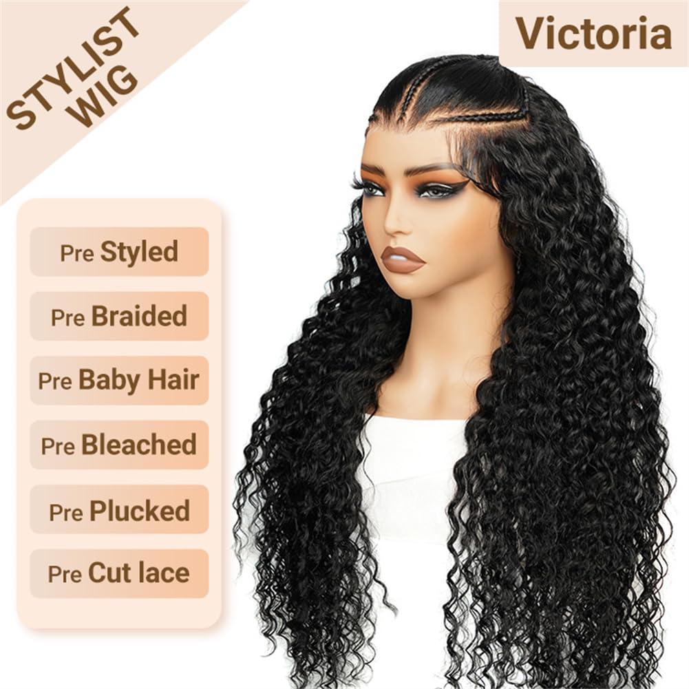 west kiss west kiss Hair Stylist Wig Pre Braided Pre Cut Ready to Go Glueless Wigs Water Wave 13x4 Lace Front Wigs Human Hair Pre Bleached 250% Density 26 Inch