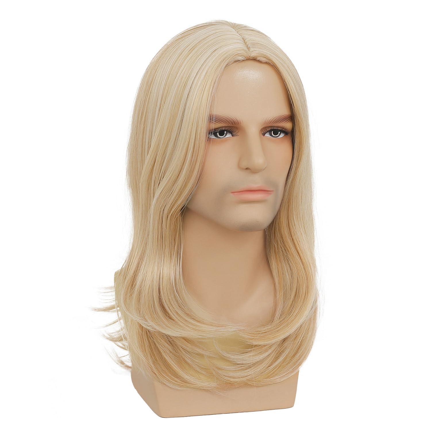 Sallcks Sallcks Mens Long Blonde Wig Long Straight Wig for Men Middle Part Synthetic Heat Resistant Hair Wigs for Daily Party Costume Halloween