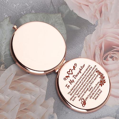 JNIAP JNIAP Daughter Wedding Gift from Parents Daughter Wedding Day Compact Mirror from Mom Dad Bride Bridal Shower Pocket Mirror