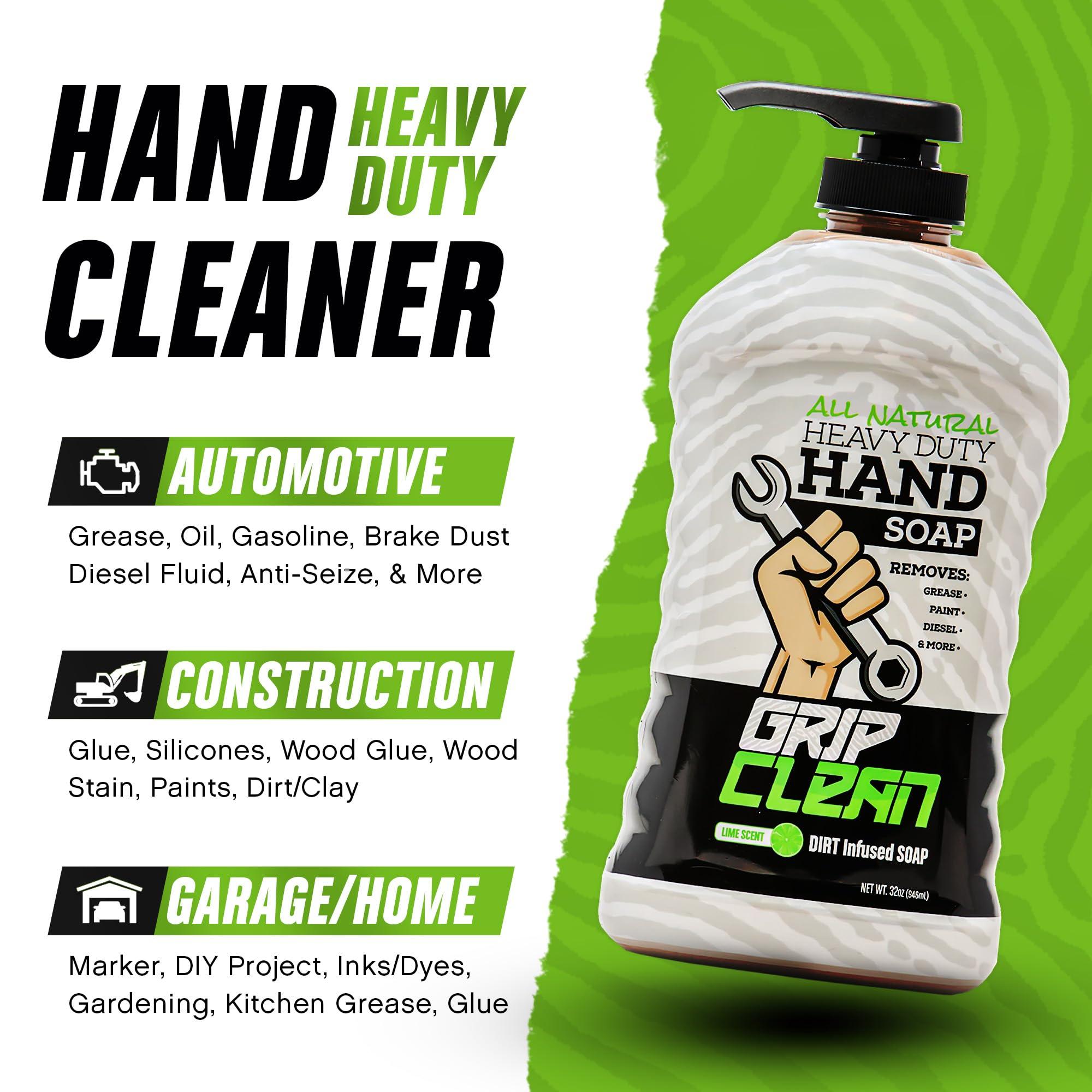 Grip Clean Grip Clean - Hand Cleaner for Mechanics  Heavy-Duty Mechanic Soap, Liquid Hand Soap with Natural Pumice & Clay to Absorb Tough Grease, Oil & Dirt  Moisturizing Coconut Oil, Lime Scent (32oz)