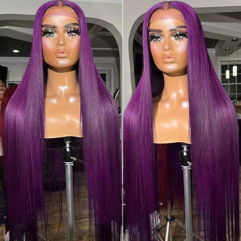 JHXAYW JHXAYW Purple Synthetic Lace Front Wig For Woman Wear And Go Glueless Wig Pre Plucked HD Transparent Lace Wig