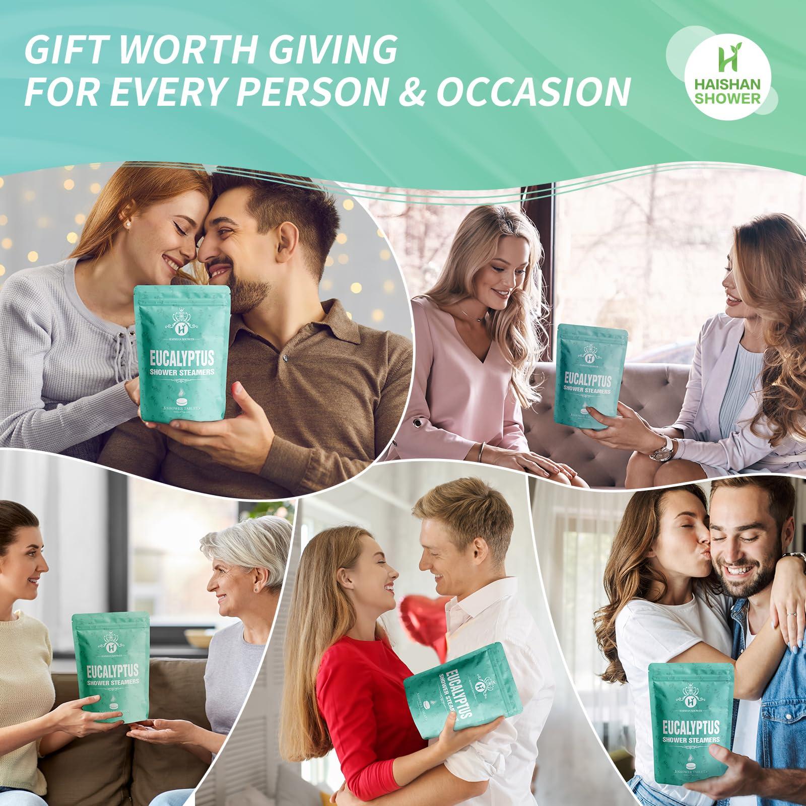 HAISHAN SHOWER Shower Steamers Aromatherapy Organic Eucalyptus & Mint Essential Oil, 5-Pack Shower Bombs Easter Basket Stuffers Gifts for Her Him Women or Men, Birthday Gifts for Girlfriend Mom Wife Sister Daughter