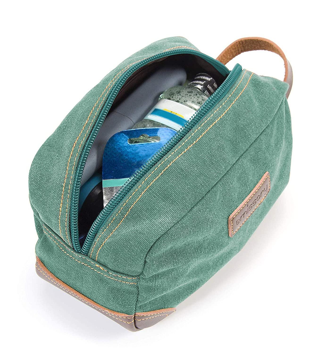 emissary emissary Men's Toiletry Bag, Leather and Canvas Travel Toiletry Bag, Dopp Kit for Men, Travel Bathroom Bag Men's Shaving Kit, Travel Kit Small Bags for Men, Shaving Bag for Travel Accessories (Green)