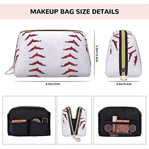 Generic Preppy Makeup Bag for Purse, PU Leather Baseball Laces Softball Makeup Zipper Pouch, Cosmetic Makeup Accessories Organizer Makeup Stuff Bag for College Girls Teens Women