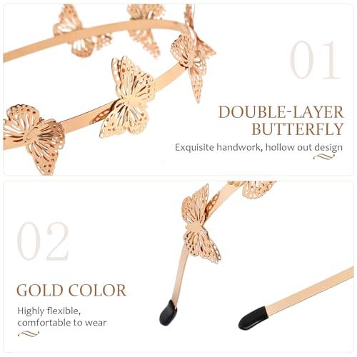 Beaupretty Butterfly Headband,Hollow Metal Headband Alloy Tiara Headpiece Hair Accessories for Women Girls,Gold