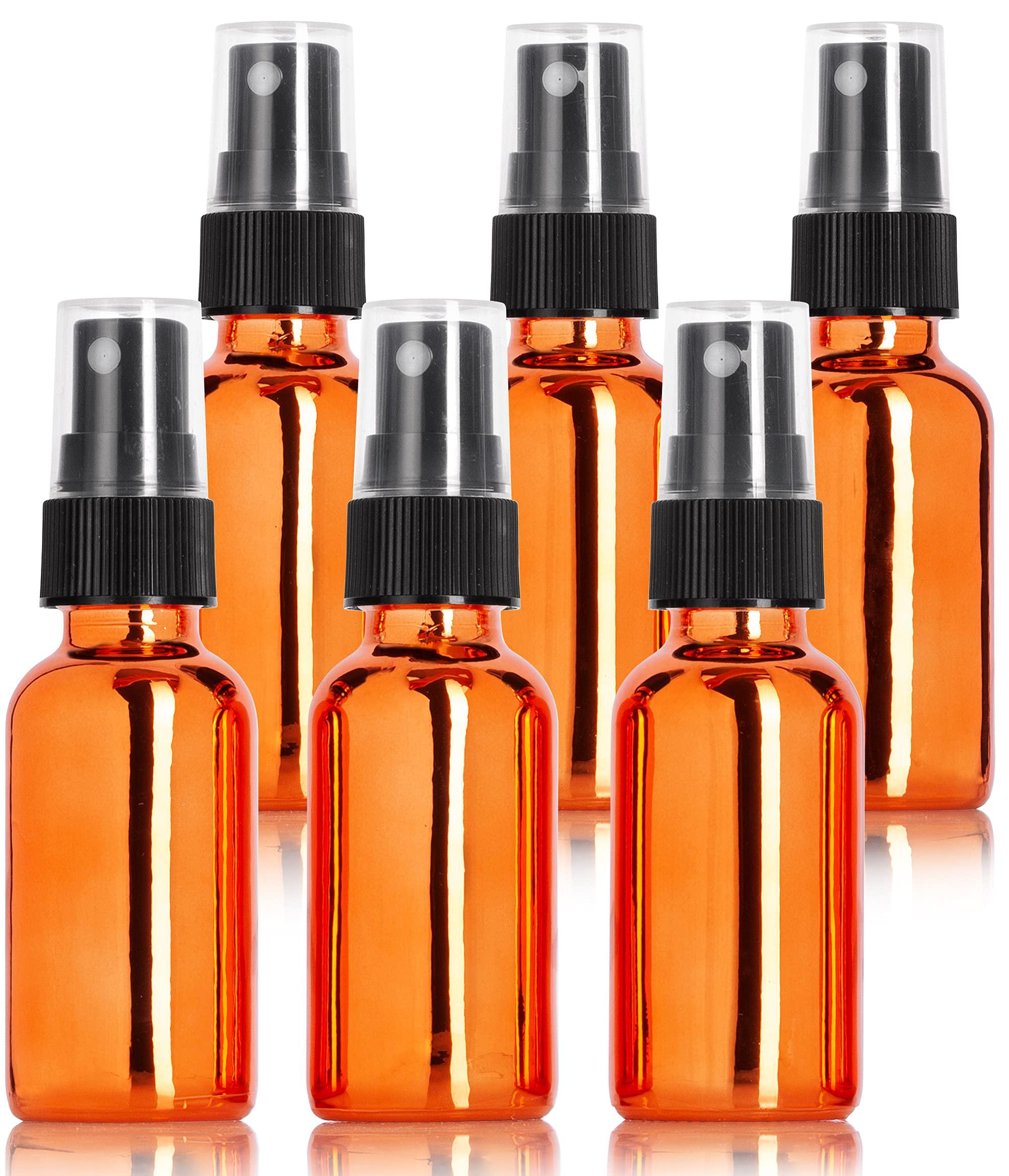 JUVITUS JUVITUS 1 oz Rose Gold Glass Boston Round Bottle with Black Spray (6 pack) Refillable Empty Storage Containers