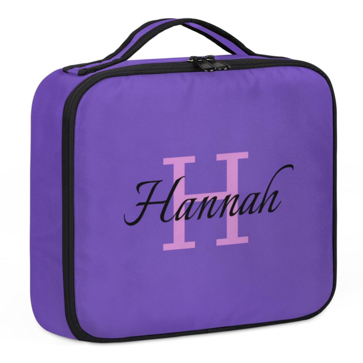 Skonsati Skonsati Personalized Makeup Bag Initial Make Up Cosmetic Case Travel Makeup Train Case with Adjustable Dividers for Women Her Friend Female Mom Teacher Sister Teenager-Purple