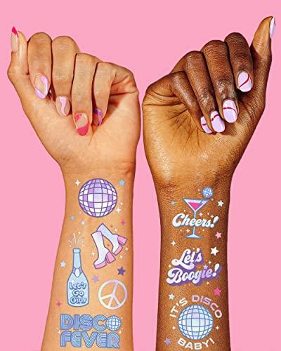 xo, Fetti xo, Fetti Disco Birthday Party Temporary Tattoos - 48 Iridescent Foil Pcs | Birthday Girl Party Decorations, Dancing Queen, 70s Groovy Party