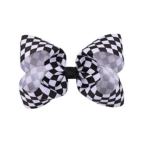 BBTDIN Checkered Plaid Hair Bow Clip Checkered Hair Barrettes Clips Buffalo Plaid Hair Bow Pin BBG71 (2 Pcs-Black White)