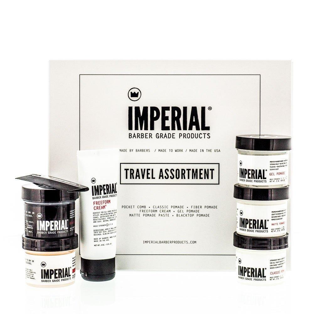 Imperial Barber Imperial Barber Travel Assortment/Gift Set Men\'s Traveling Hair Style -Classic, Fiber, Gel & Blacktop Pomade, Matte Pomade Paste, Freeform Cream, Comb