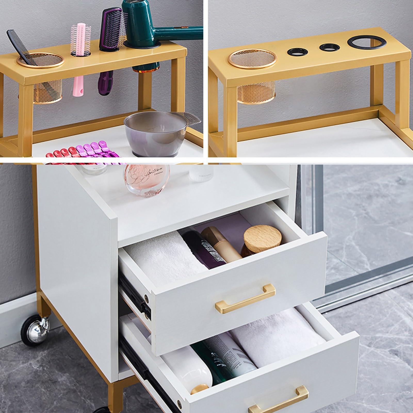 LVLDAWA LVLDAWA Salon Storage Cabinet Trolley Barber Shop Tool Cabinet with 2 Hair Dryer Holders Barber Salon Styling Station Organizer Equipments with Drawer(E)