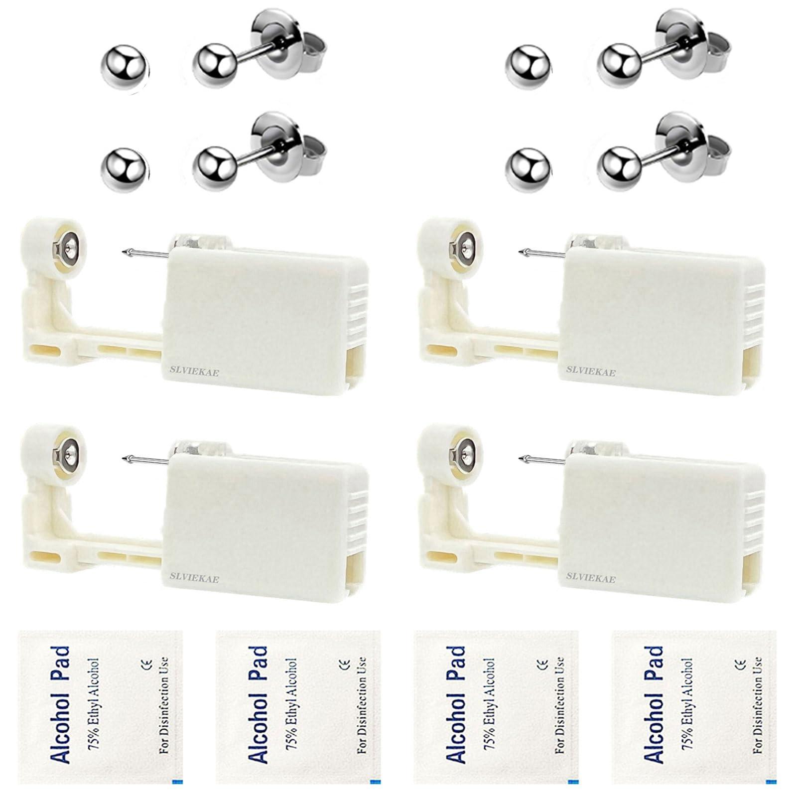 SLVIEKAE 12 Pcs Ear Piercer Kit, Ear Piercing Kit Ear Piercing Gun Kit Disposable Self Ear Piercing Gun Kit with Earring Studs Safety Ear Piercing Gun Kit Tool (LightGrey)