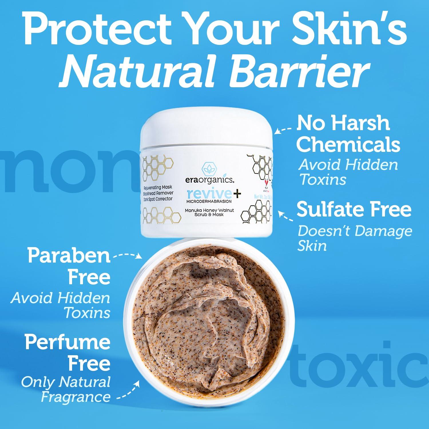 Era Organics Era Organics Microdermabrasion Facial Scrub & Face Exfoliator - Spa Quality Exfoliating Mask with Manuka Honey Plus Walnut for Blackheads, Buildup, Wrinkles 4oz