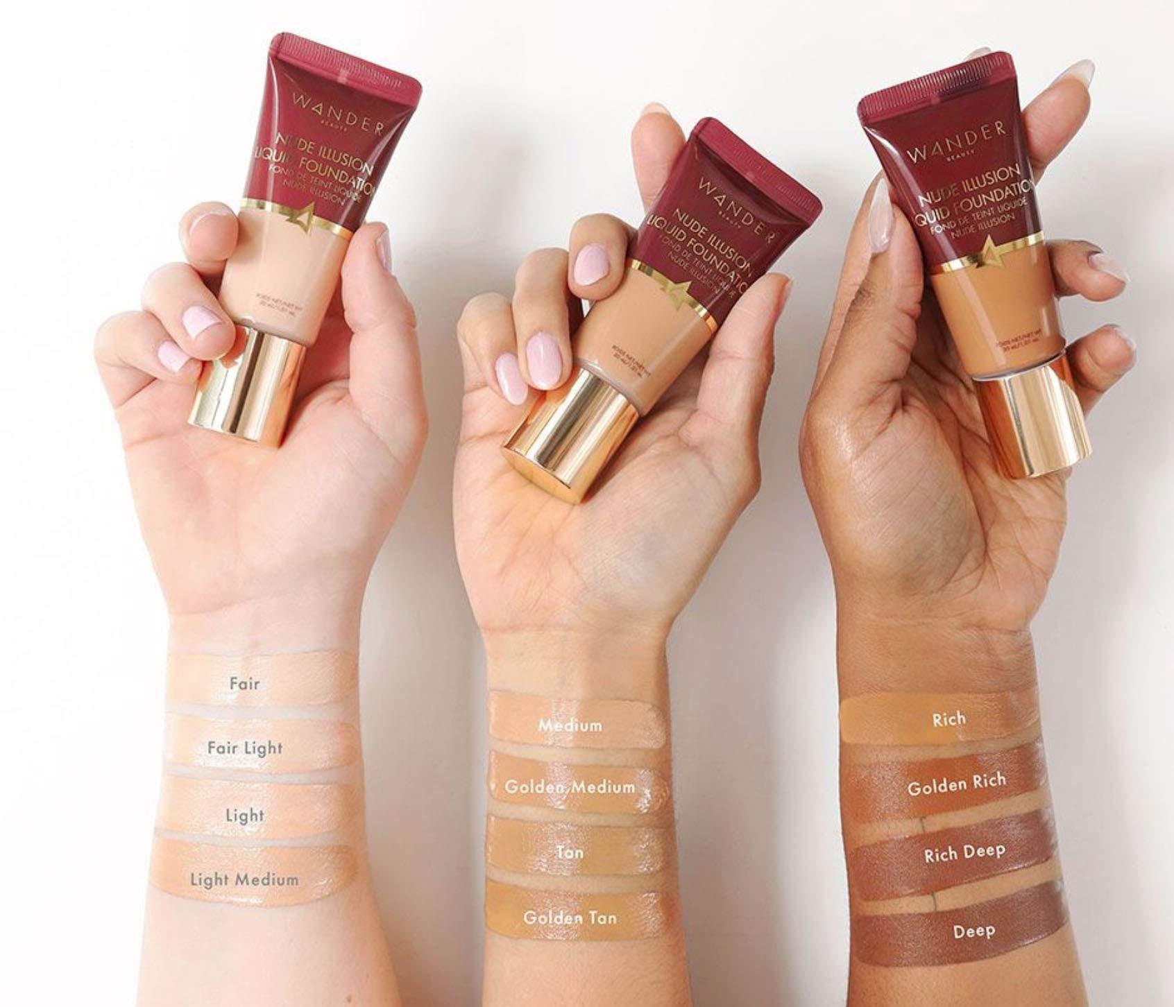 Wander Beauty Nude Illusion Liquid Foundation - Fair Light - Medium to Full Coverage Foundation with Niacinamide & Lotus Extract - Natural Skin Finish - Blurs, Conceals & Contours - Travel-Friendly Tube