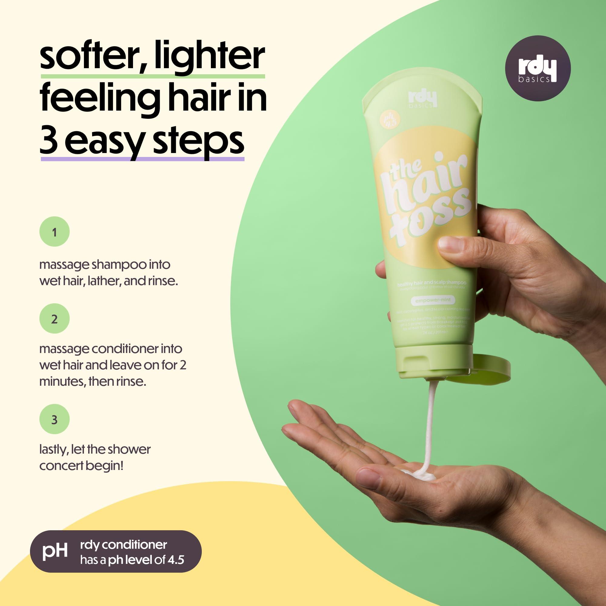 rdy basics The Hair Toss Detangling Shampoo & Conditioner Set, Lightweight Low Ph for Strengthening and Detangling All Hair Types | Paraben & Sulfate Free for Sensitive Scalp | 13.5oz (White Lily & Lemongrass)