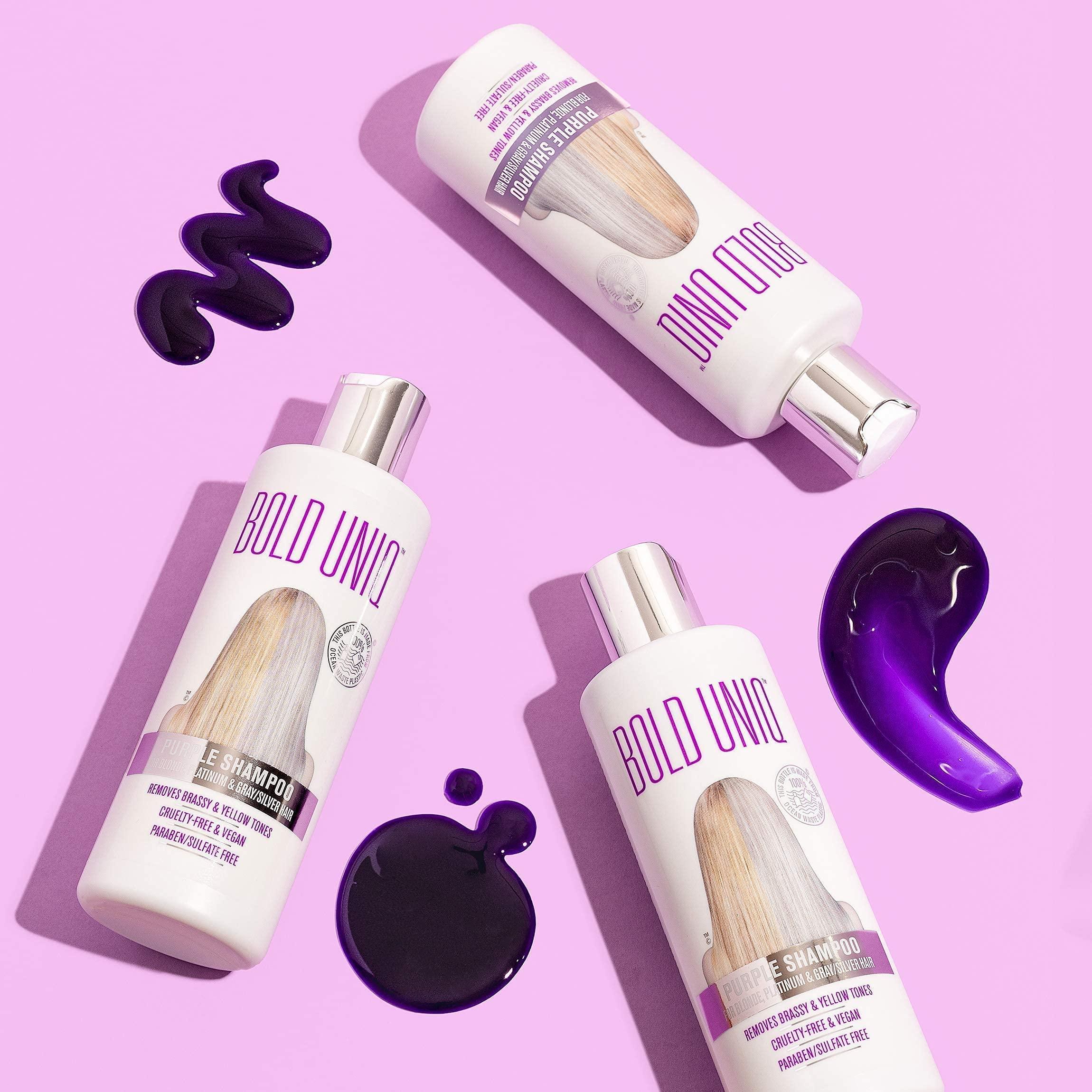 BOLD UNIQ Bold Uniq Purple Shampoo, Conditioner & Mask Bundle. Eliminates Brassy Yellow tones. Lightens Blonde, Platinum, Ash, Silver & Grays. Paraben & Sulfate Free. Vegan & Cruelty Free.
