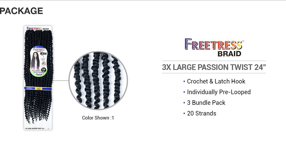 Fisher-Price FreeTress Crochet Braids 3X Large Passion Twist 24" (1-pack, T27)