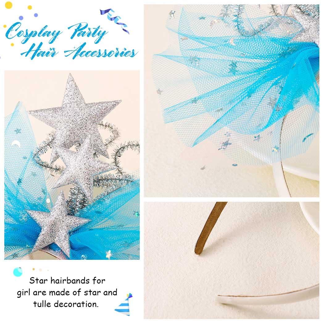 Brishow Brishow Bow Star Headbands Blue Princess Hairband Sequin Hair Hoop for Women