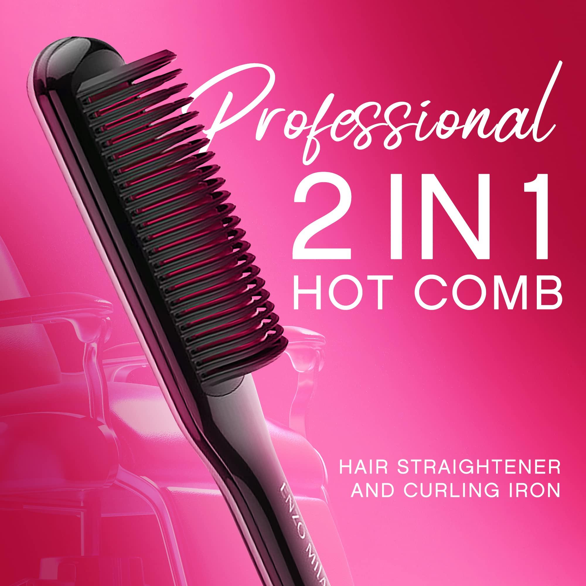 ENZO MILANO Enzo Milano - SX ENZOcool Professional 2-in-1 Hot Comb for Thick and Thin Hair, Close-to-Root Heating Straightener & Curler for Wavy Styles