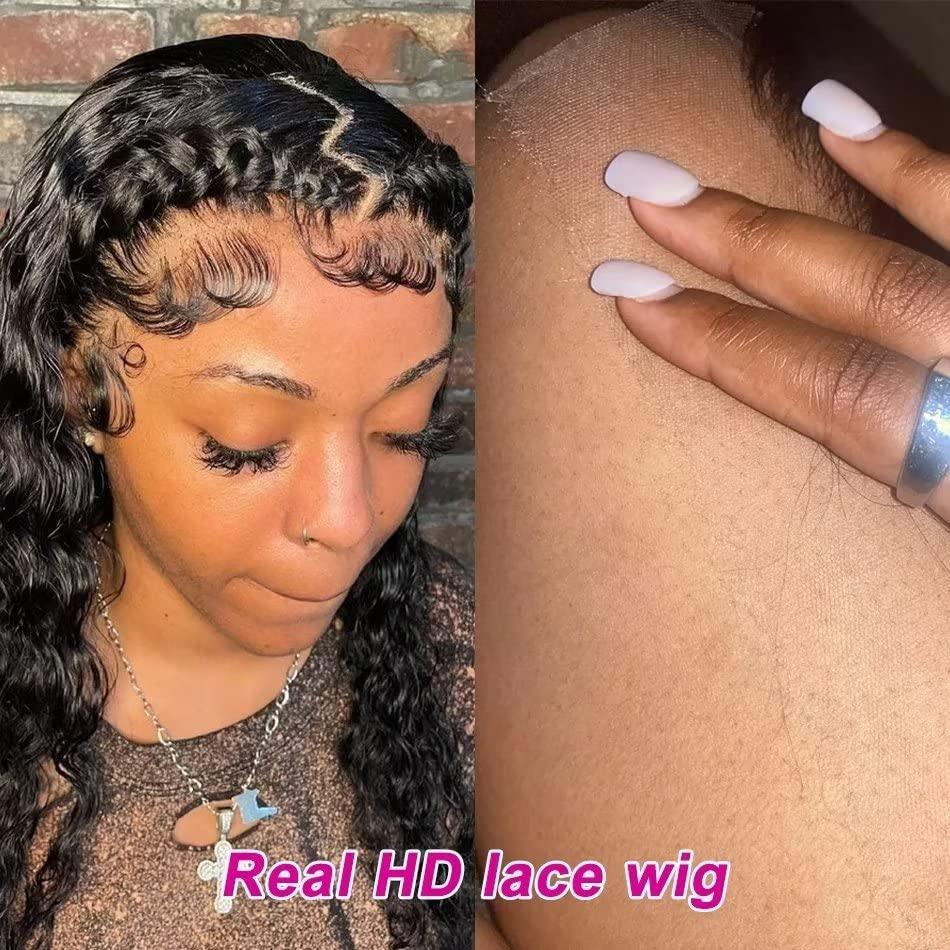 Jnymell Jnymell Invisible Real HD Lace Swiss 360 Lace Front Wig Virgin Human Hair Wigs Deep Wave 360 Full Lace Curly Wig Ultra-thin Clear HD Film Lace Clean Pre-plucked Hairline With Bleached Knots 14Inch