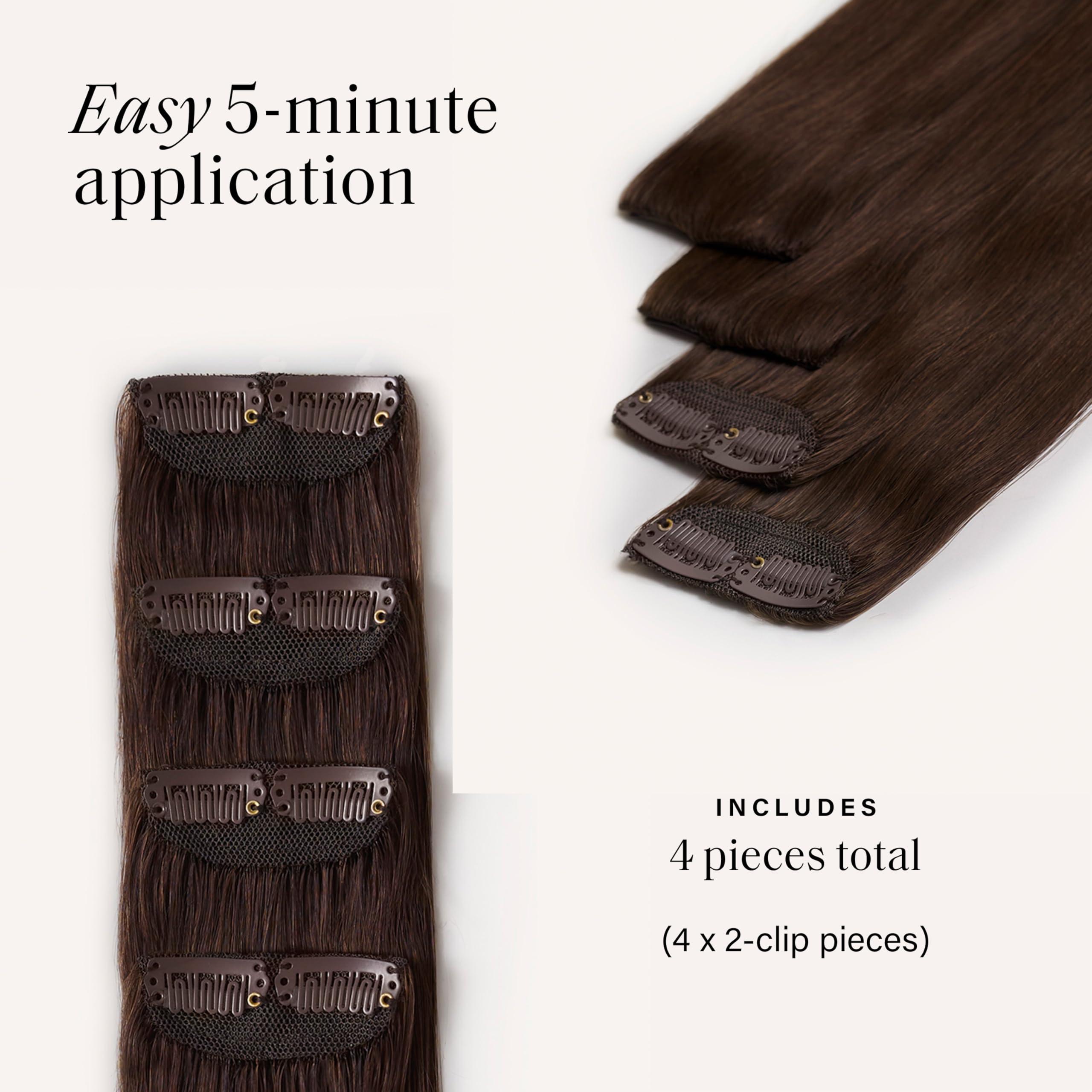 Luxy Luxy Hair 16\" Chocolate Brown Scalp Hair Fill-Ins Clip-In Hair Extensions (40 grams) 100% Remy Human Hair, For Thinning Near Scalp, 4-Piece Set, Mimics Hair Growth