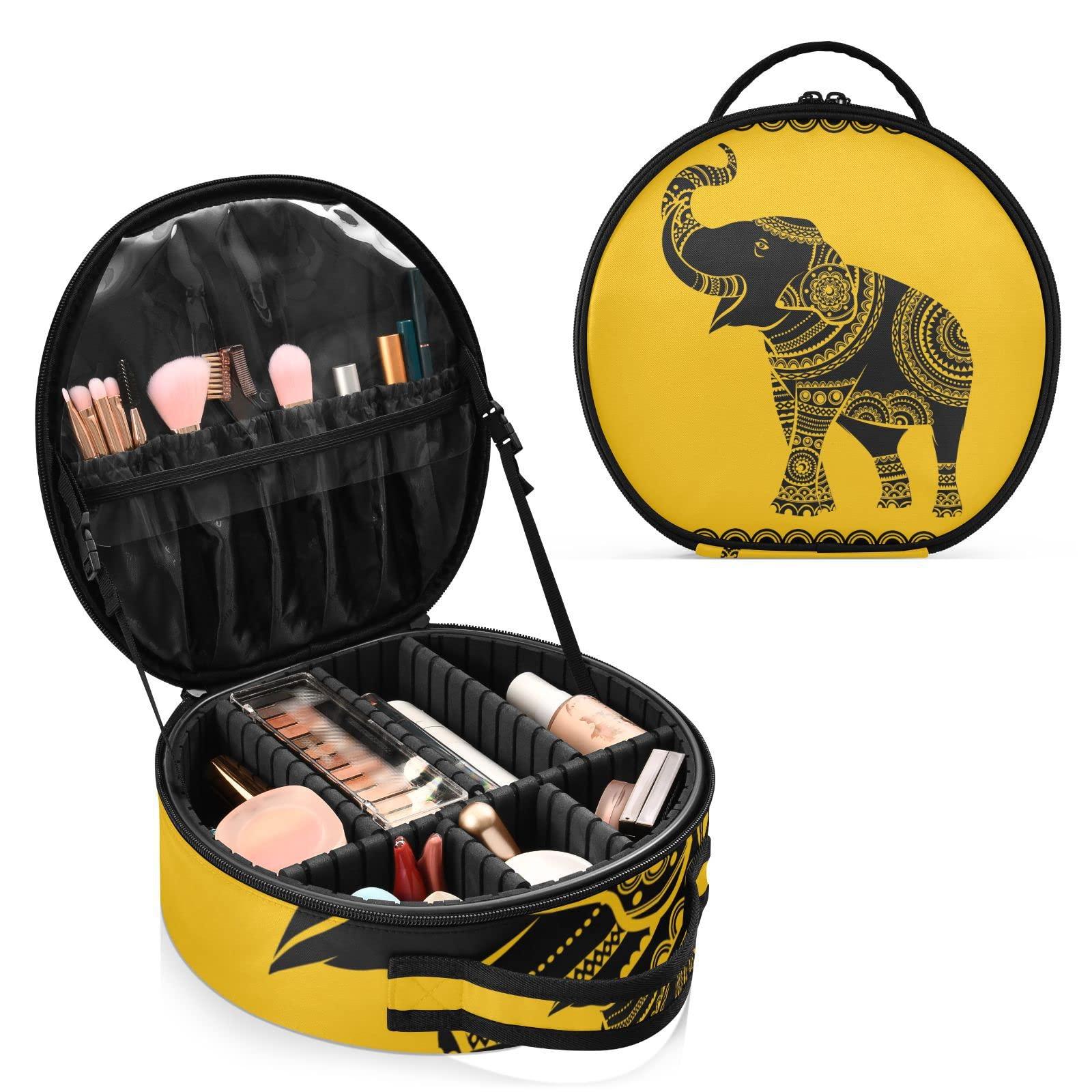 susiyo susiyo Makeup Case, Ethnic African Indian Elephant Cosmetic Bag Organizer Travel Makeup Train Case with Adjustable Dividers