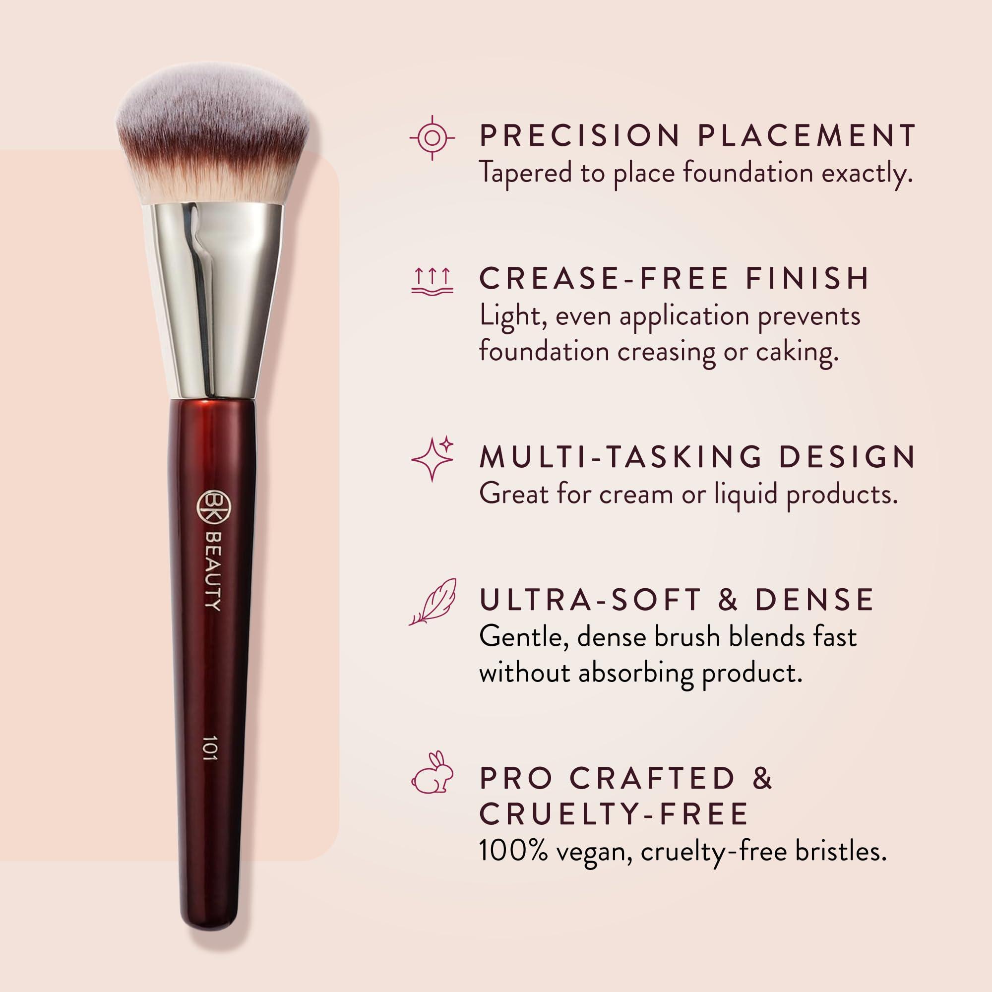BK BEAUTY BK BEAUTY BRUSHES - 101 CONTOURED FOUNDATION BRUSH - Contoured Foundation Brush - Foundation Makeup Brushes - Face Brush For Liquid Or Cream Foundations