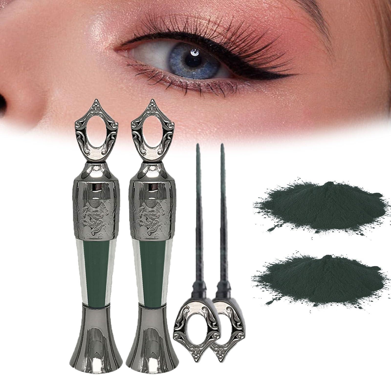 Vlrbfl Powder Eyeliner, Eye Liner, Handmade 100% Natural Eyeliner Powder, Long-Lasting Eyeliner Arabic Eyeliner Powder for Natural Makeup, Long-Wearing, Smudge-Proof (Green+Green)