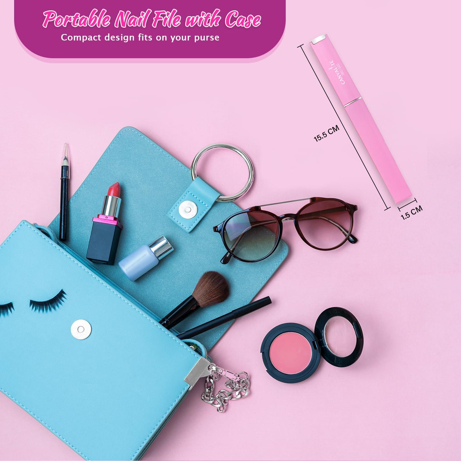 CANVALITE CANVALITE Glass Nail Files for Natural Nails Glass Fingernail File with Case Double Sided 180/320 Grit Stocking Stuffers for Women Girls, Pink