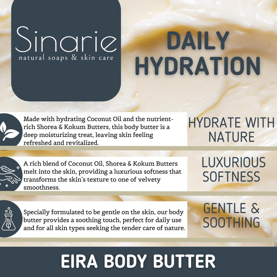 Sinarie Sinarie Emulsified Body Butter - Luxurious Moisturizing Lotion with Shorea, Squalane, Coconut Oil & Kokum Butter, 4 oz (4 oz., Eira - Unscented)