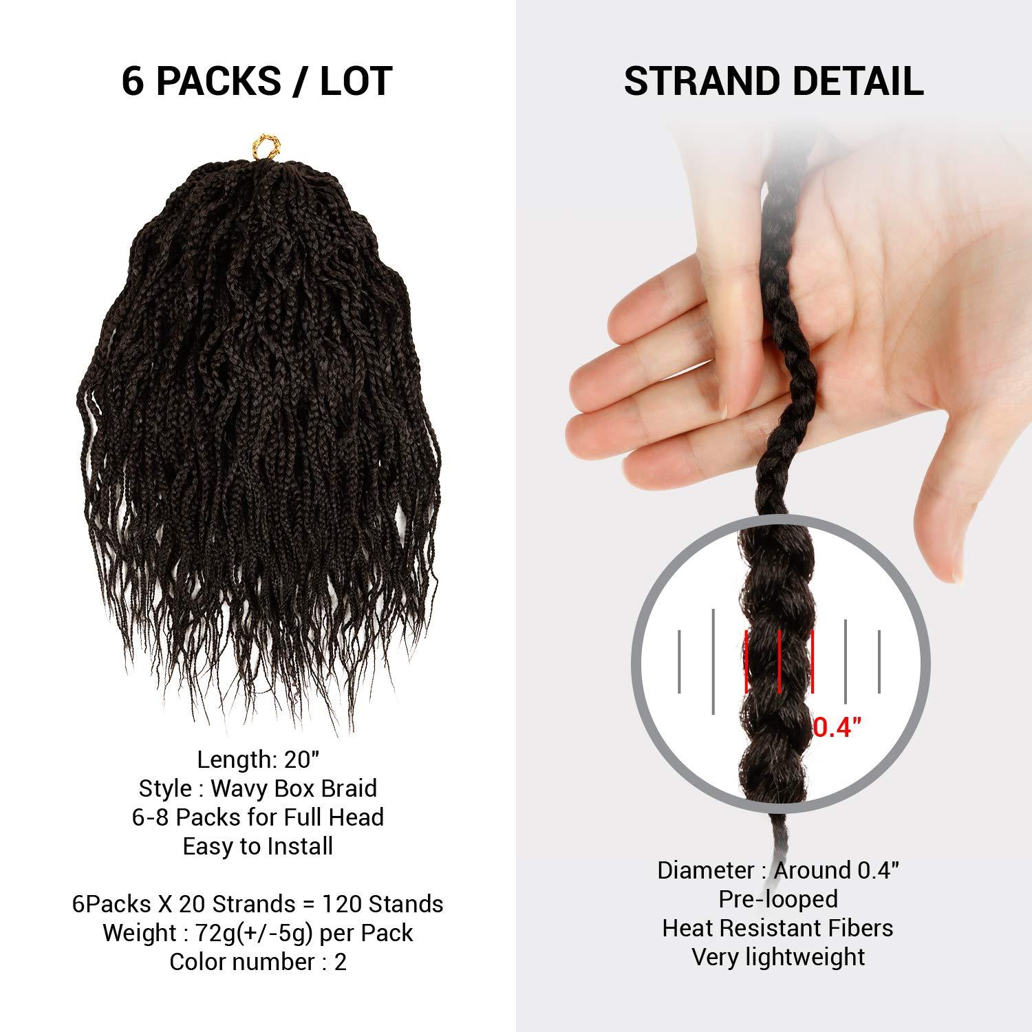 AU-THEN-TIC 20 Inch AU-THEN-TIC Wavy Box Braid Crochet Hair Goddess Box Braids Crochet Hair Crochet Box Braids Pre Stretched Synthetic Hair Extensions (20 Inch (Pack of 4), 2-Dark Brown)
