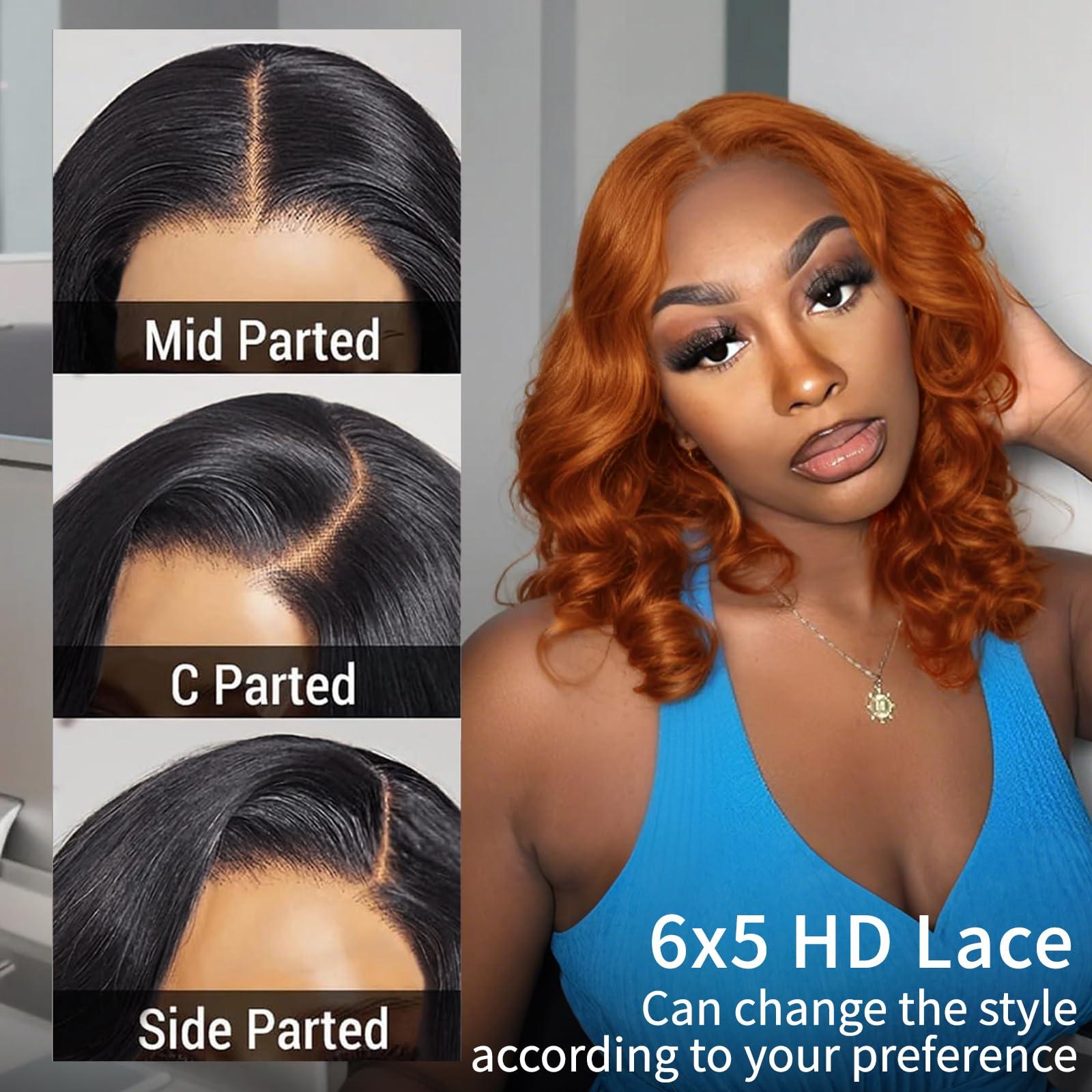 Tinashe Tinashe Glueless Wigs Human Hair Pre Plucked Pre Cut Reddish Brown Loose Body Wave Short Wig 65 Lace Pre-Bleached Knots HD Lace Front Wigs Human Hair for Black Women (#33 Reddish Brown - 14 inch)