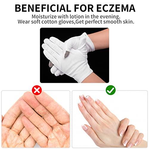 Sibba 4 Pairs Touch Screen Moisturizing Gloves White Cotton Moisturizing Gloves Overnight Bedtime Heal Eczema Sleeping Lotion Hand Spa Treatment Gloves Repair Rough Cracked Dry Chapped Hands Skin